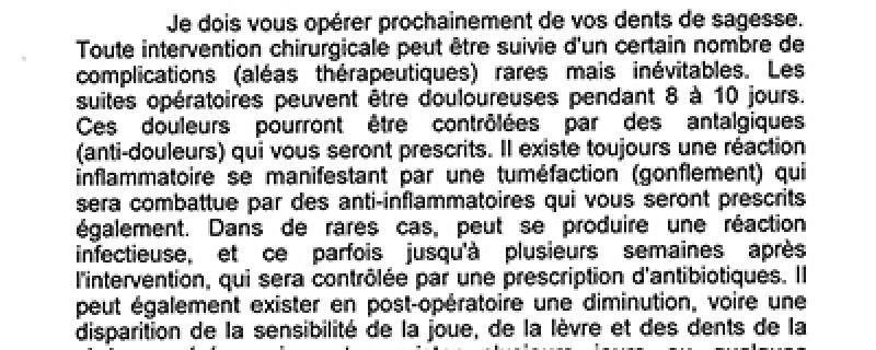 Consentement éclairé : DENTS DE SAGESSE